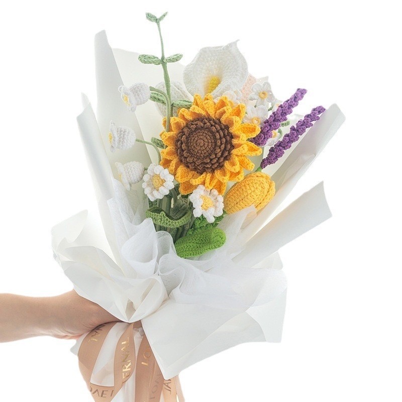 手工编织向日葵 雏菊 玫瑰花花束